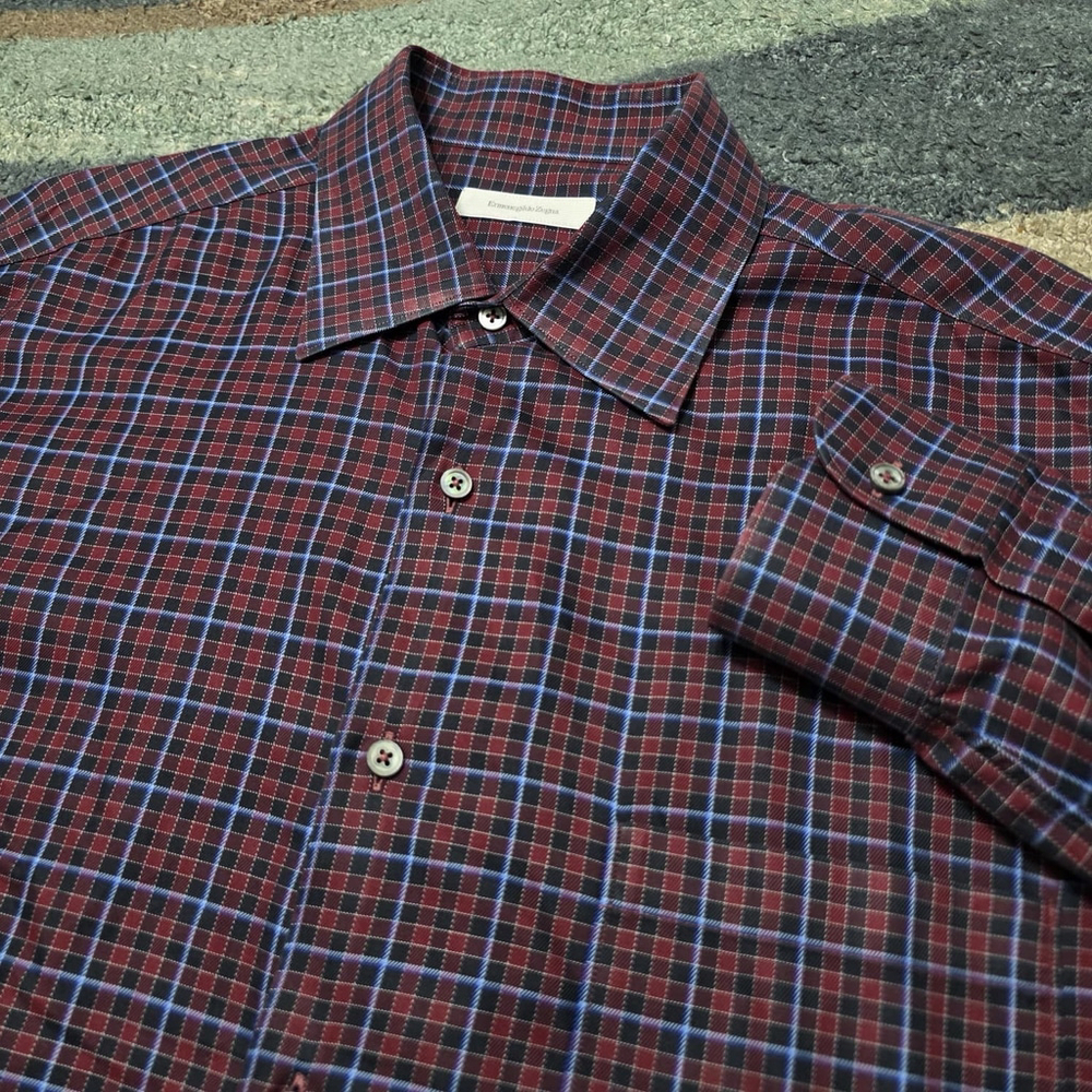 Ermenegildo Zegna Casual Button Down Shirt Red Plaid Made In Italy Mens Size XXL - Picture 1 of 10